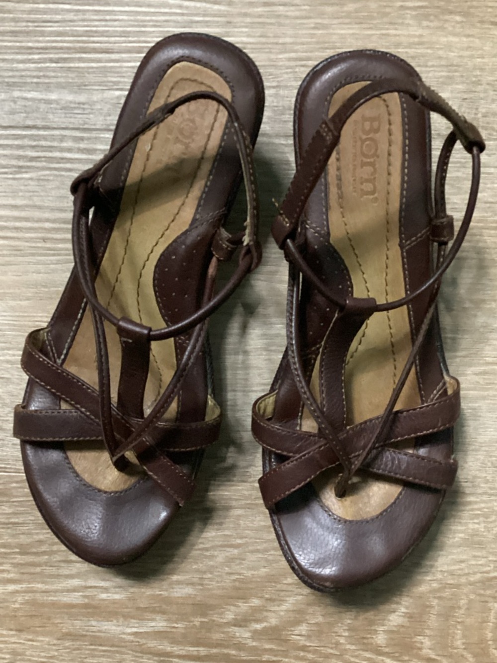 Born Brown Leather Strappy Heeled Sandals Size 6